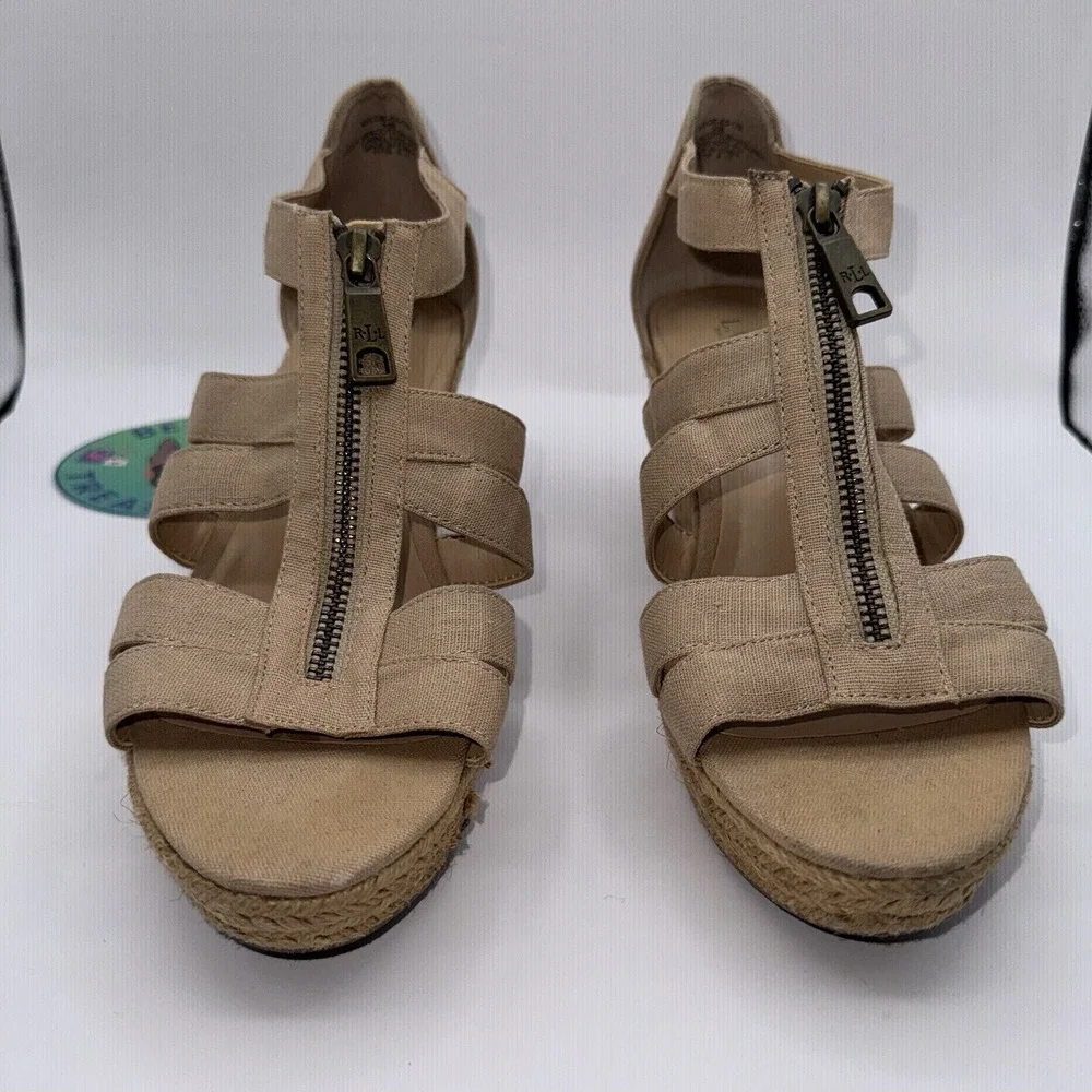 Lauren Ralph Lauren Womens Sz 10 Kelcie Espadrille Wedge Heel Sandals‎ Beige
